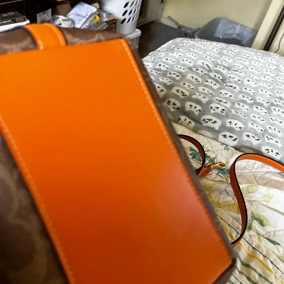 Coach Signature Canvas and Bright Mandarin City Bucket Bag - Picture 14 of 16